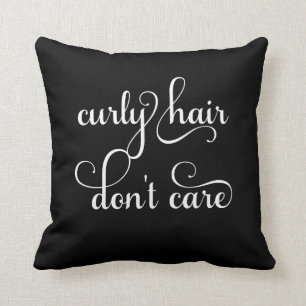 Curly Hair Don't Care Black Throw Pillow