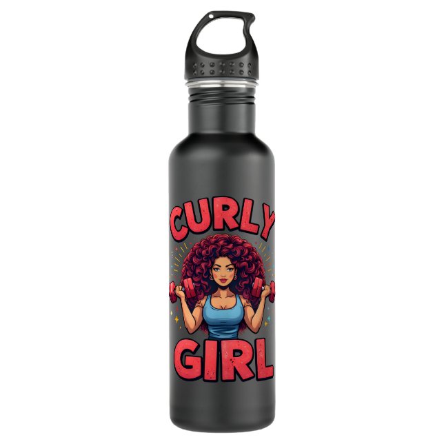 Curly Hair Girl Gym Goals -Pink Motivation Graphic 710 Ml Water Bottle (Front)