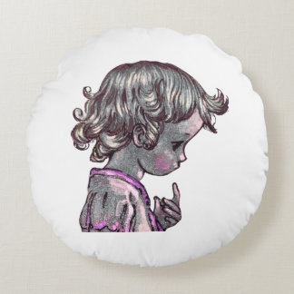 Curly Hair Girl round pillow 