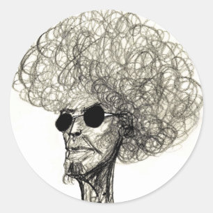 Curly Hair Man with Black Sunglasses Classic Round Sticker