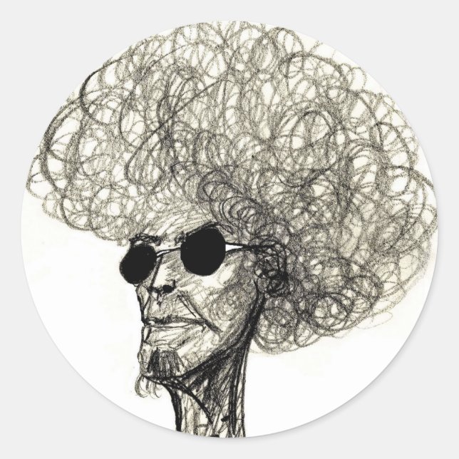 Curly Hair Man with Black Sunglasses Classic Round Sticker (Front)