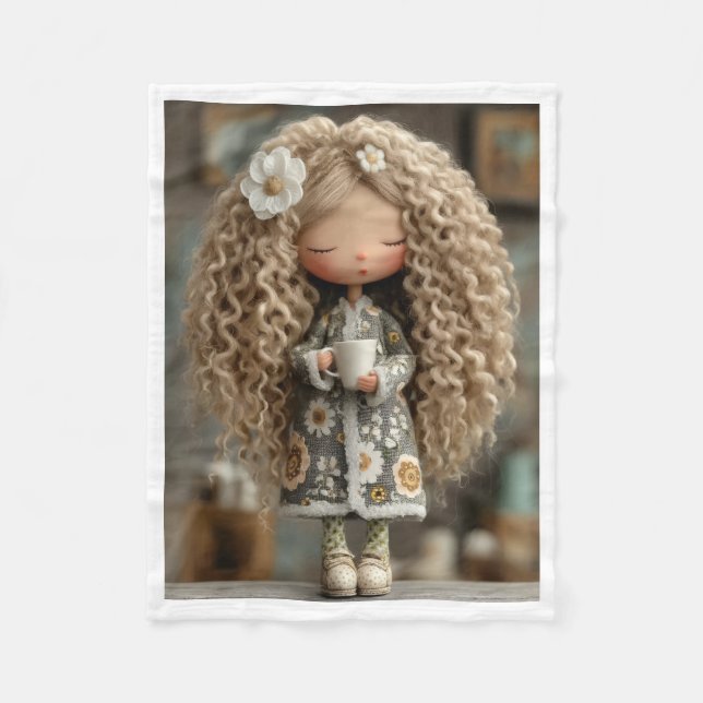 Curly Haired Doll with Cup Blanket (Front)