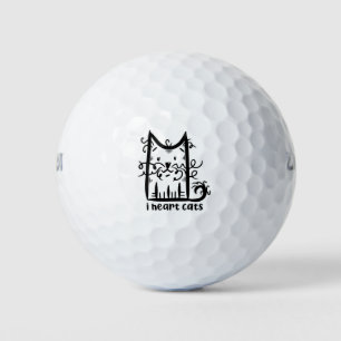 Curly Haired Messy Cat I Heart Cats Golf Balls
