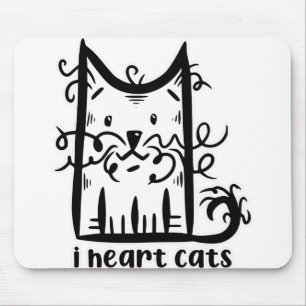Curly Haired Messy Cat I Heart Cats Mouse Mat