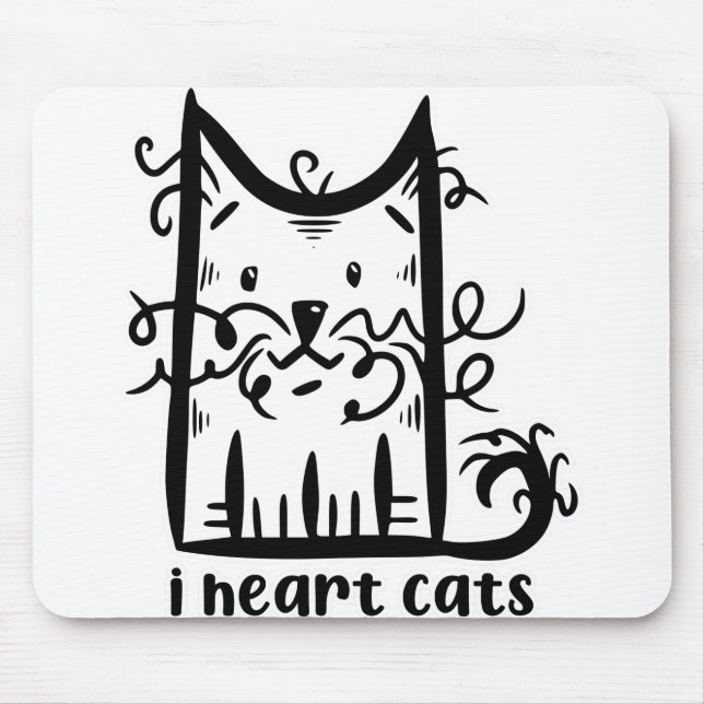 Curly Haired Messy Cat I Heart Cats Mouse Mat (Front)