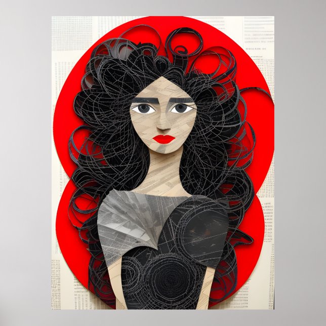 Curly Haired Woman Collage Poster (Front)