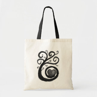 Curly Inky Heart Plant Tote Bag Monochrome