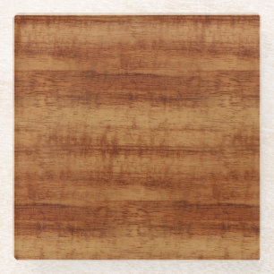 Curly Koa Acacia Wood Grain Look Glass Coaster