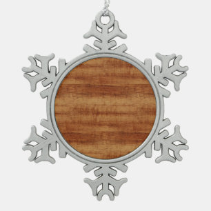 Curly Koa Acacia Wood Grain Look Snowflake Pewter Christmas Ornament