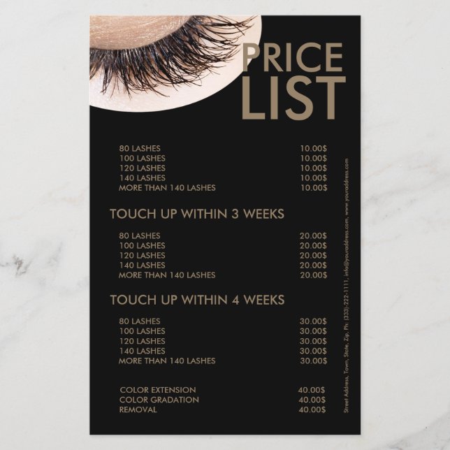 Curly Lashes Eyelash Extensions Black Price List Flyer (Front)