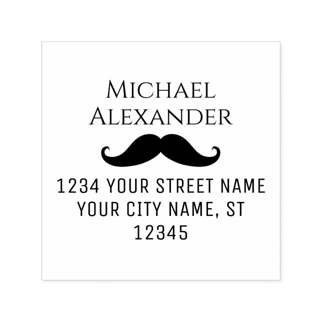 Curly Moustache Silhouette Name Return Address Self-inking Stamp (Design)