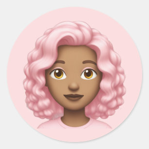 Curly Pink-Haired Emoji  Classic Round Sticker