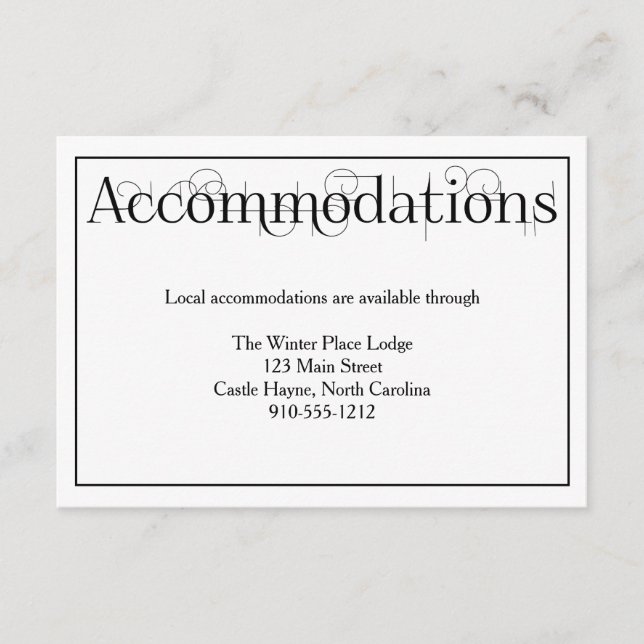 Curly Print Wedding Accommodations Details Card (Front)