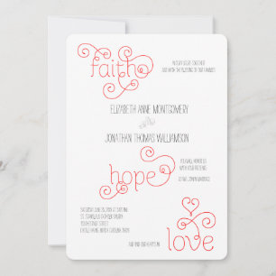 Curly Red Script Faith Hope Love Wedding Invitation