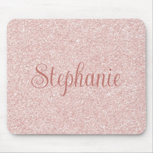 Curly Script Name Rose Gold Glitter Mouse Mat