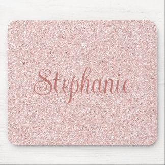 Curly Script Name Rose Gold Glitter Mouse Mat