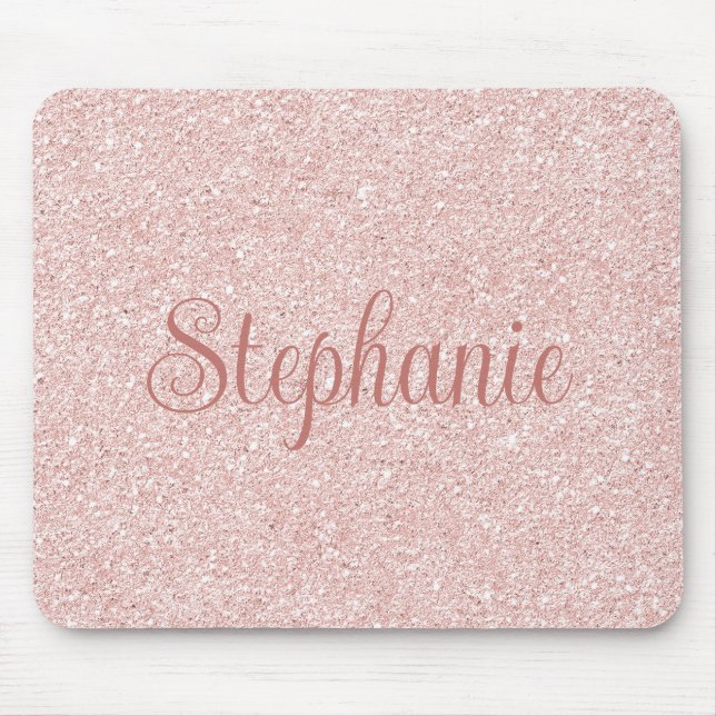 Curly Script Name Rose Gold Glitter Mouse Mat (Front)