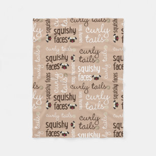 Curly Tail, Squishy Faces Pug Fleece Blanket Tan