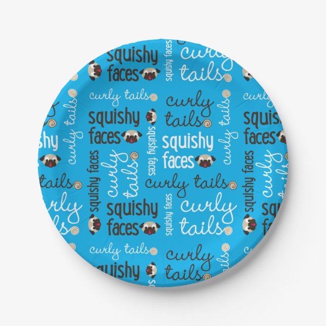Curly Tails Squishy Faces Pug Party Paper Plate (Front)