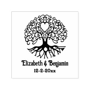 Curly Tree of Life Heart #2 Couple Names Date Self-inking Stamp