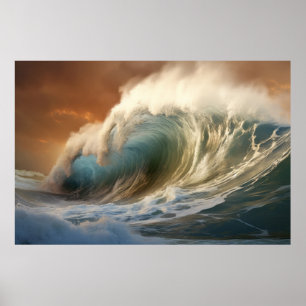 Curly Wave Ocean Force Nature Seascape  Poster