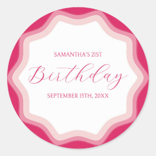 Curly Wavy Pink Retro 21st Birthday Sticker