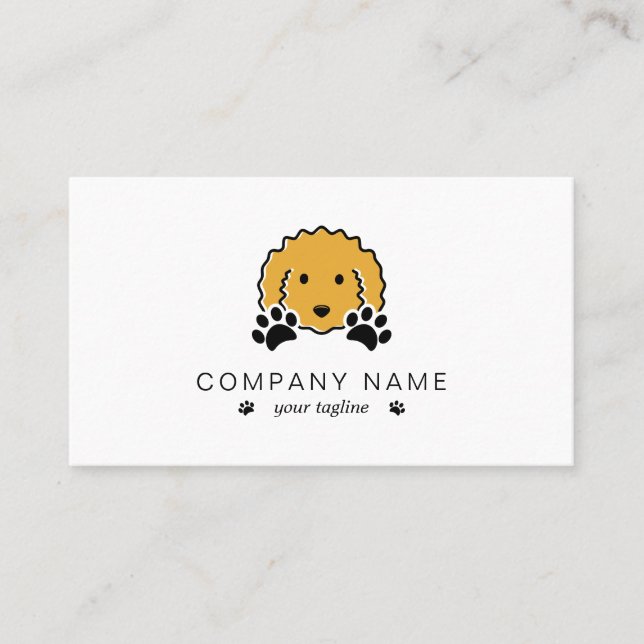 Curly Yellow Dog with Paw Prints Business Card (Front)