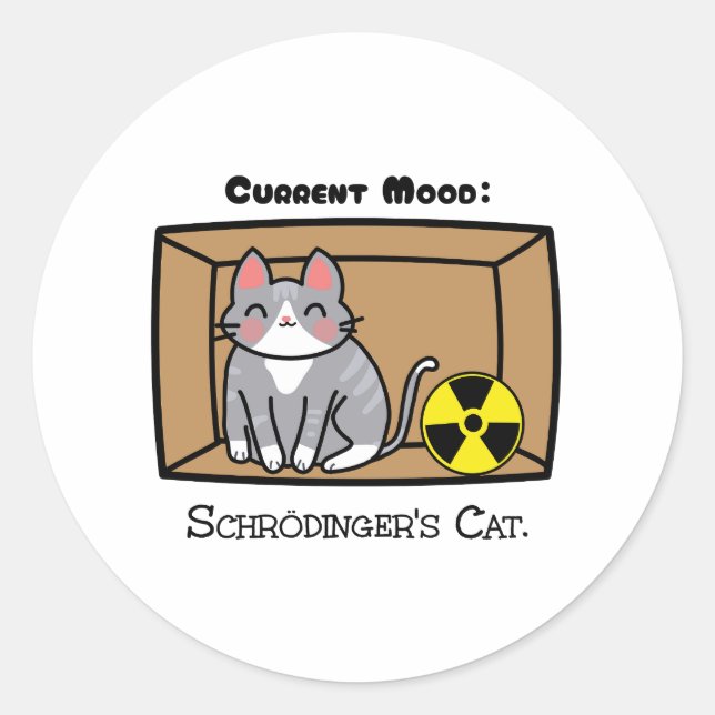 Current Mood: Schrödinger's Cat – Funny Quantum Ph Classic Round Sticker (Front)
