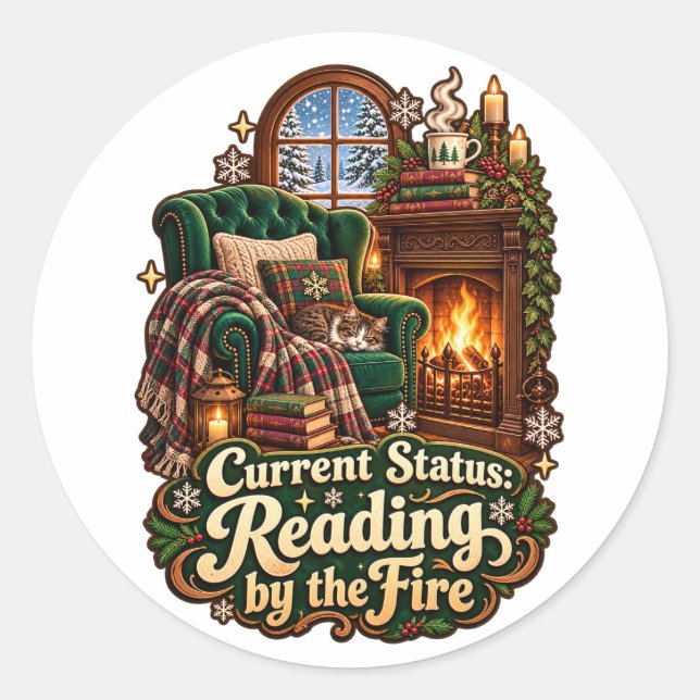 Current Status Reading by the Fire Winter Classic Round Sticker (Front)