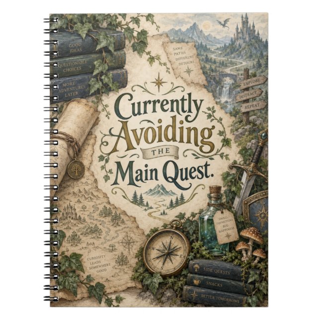 Currently Avoiding the Main Quest Fantasy Notebook (Front)