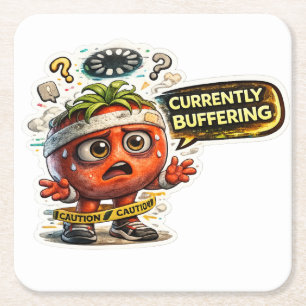 Currently Buffering Funny Retro Introvert Graphic Square Paper Coaster