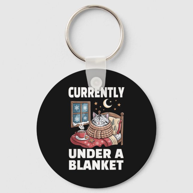 Currently Under A Blanket Cat Cute Lazy Cat Lover  Key Ring (Front)