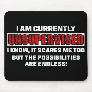 Currently Unsupervised Funny Sarcastic Quote Gift Mouse Mat