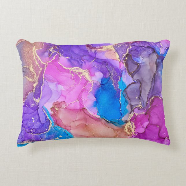 Currents of translucent hues, snaking metallic swi decorative cushion (Front)