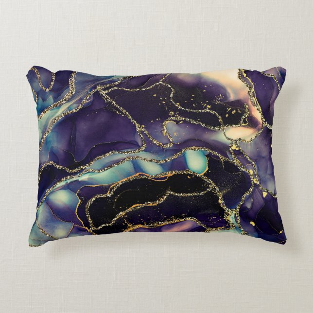 Currents of translucent hues, snaking metallic swi decorative cushion (Front)