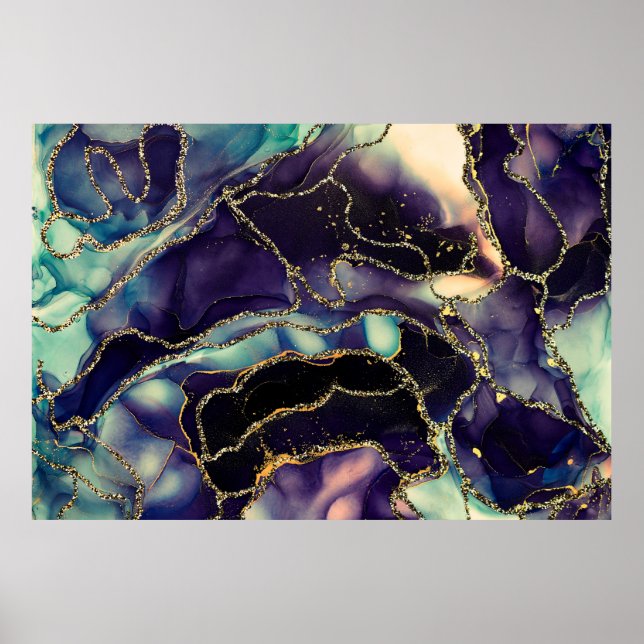 Currents of translucent hues, snaking metallic swi poster (Front)