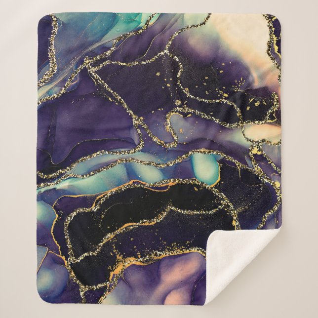 Currents of translucent hues, snaking metallic swi sherpa blanket (Front)