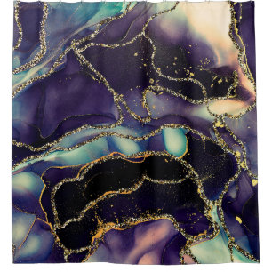 Currents of translucent hues, snaking metallic swi shower curtain