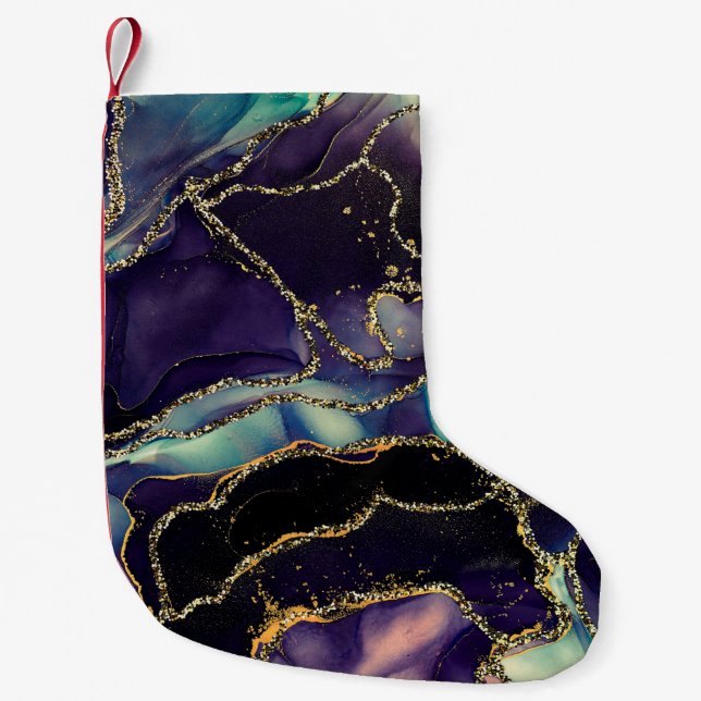 Currents of translucent hues, snaking metallic swi small christmas stocking (Front)