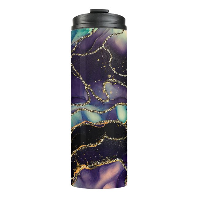 Currents of translucent hues, snaking metallic swi thermal tumbler (Front)