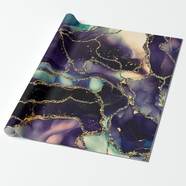 Currents of translucent hues, snaking metallic swi wrapping paper (Unrolled)