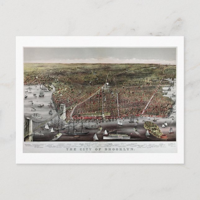 Currier and Ives print of Brooklyn, 1886 Postcard (Front)