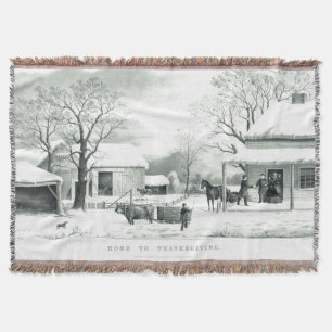Currier Ives Country Thanksgiving Throw Blanket
