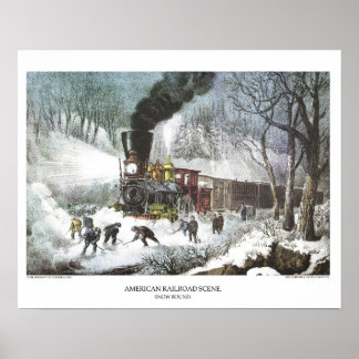 Currier & Ives Lithograph: American Railroad Scene Poster