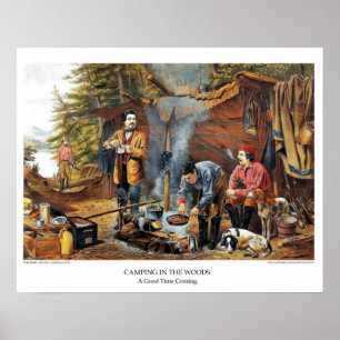 Currier & Ives Lithograph: Camping in the Woods Poster
