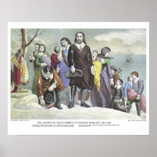 Currier & Ives Lithograph: Landing Pilgrims Poster