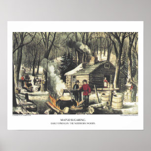 Currier & Ives Lithograph: Maple Sugaring Poster