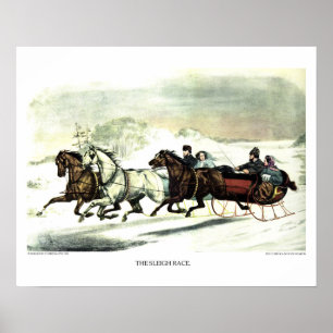 Currier & Ives Lithograph: The Sleigh Race Poster