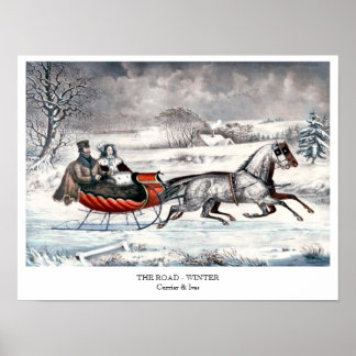 Currier & Ives - Poster -  THE ROAD, WINTER