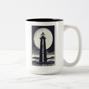 Currituck Beach Lighthouse Moon Two-Tone Coffee Mug